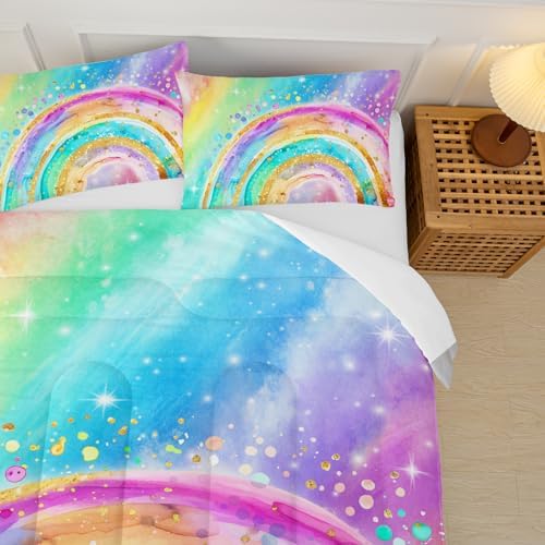 Cute Rainbow Queen Comforter Set for Kids