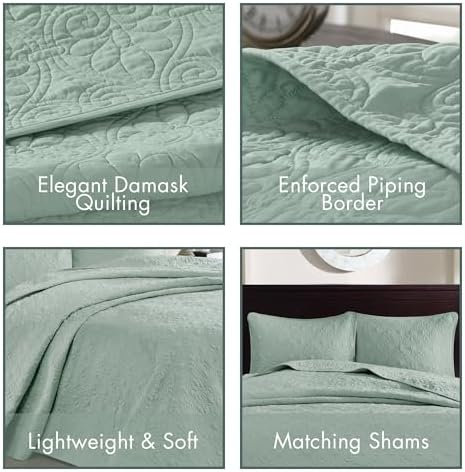 Madison Park Quebec Reversible Quilt Set Damask Design Queen 3 Piece