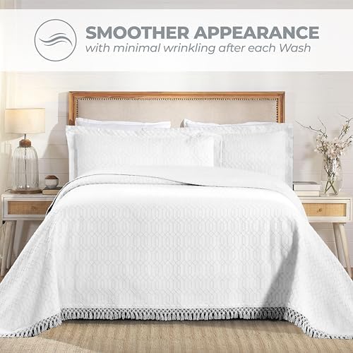 Superior Remi Cotton Blend Bedspread Set 2 Piece Geometric Fringe White