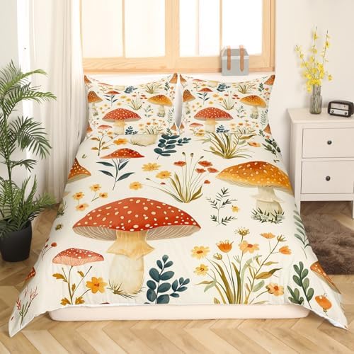 Feelyou Wild Mushroom Duvet Cover Set for Kids Queen Size
