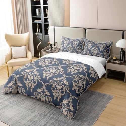 Feelyou Queen Size Damask Cotton Duvet Cover Set