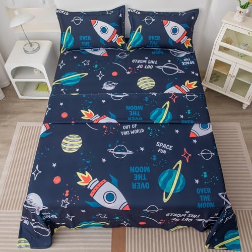 Megamayga Space Sheets Queen Size 4Pcs Kids Bedding Set