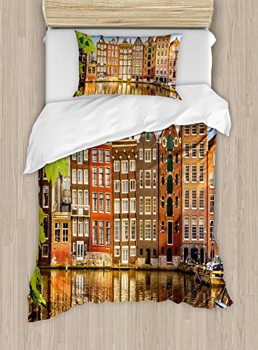 Ambesonne European Duvet Cover Set with Amsterdam Scenery
