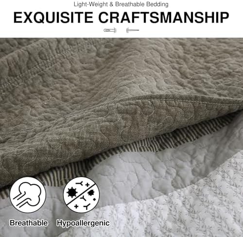 DDUOXIN 3 Piece King Bedspread Set - 120x120 Cotton Quilt with Pillow Shams