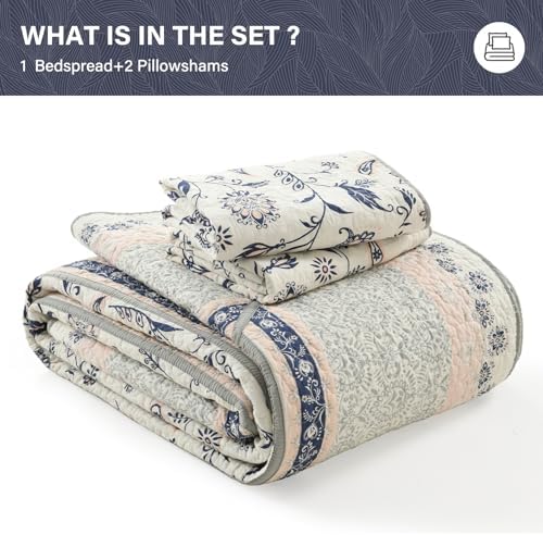 SahSahCasa 100 Cotton Cal King Bedspread Coverlet Quilt Set Navy