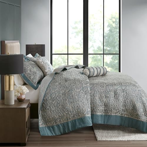 Madison Park Aubrey Reversible Quilted Bedspread Set Teal 5 Piece