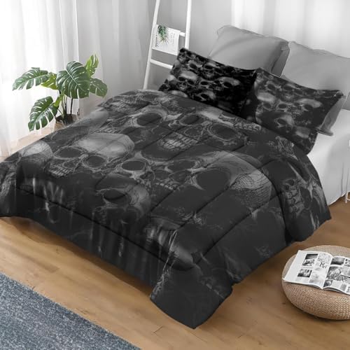 Pamnest Skull Skeleton Comforter Set 3 Pcs Full Size