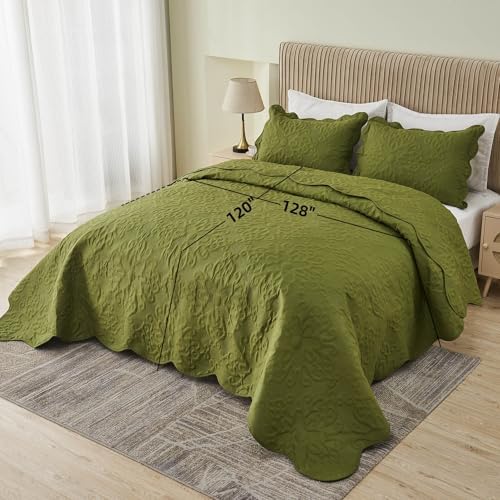 Kingnex Olive Green Oversized King Bedspread Set
