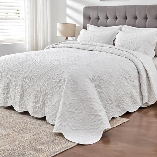 Kingnex King Size Bedspread Set 3 Pieces White
