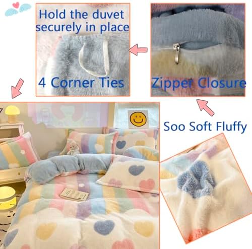 Kawaii Rainbow Heart Duvet Cover Set for Kids