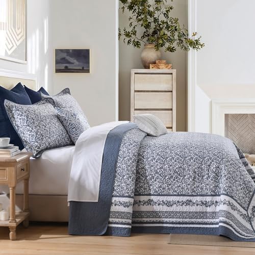 FineStichery Cotton King Bedspread Set 128x120 Blue White