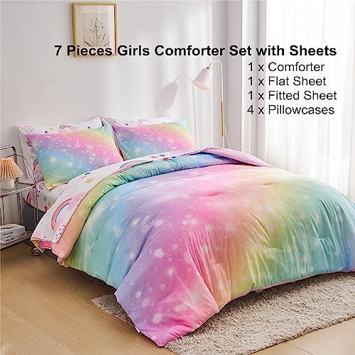 URLINENS Rainbow Girls Comforter Set 7-Piece