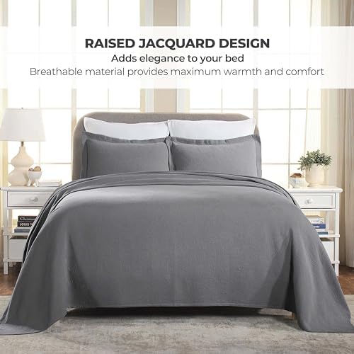 Superior Paisley 3 Piece Cotton Bedspread Set - Queen Size Grey