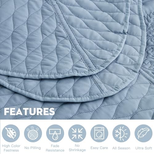 DaisyHuang Botanical Bedspread Set - Leaves Pattern Reversible 4 Piece Ashley Blue