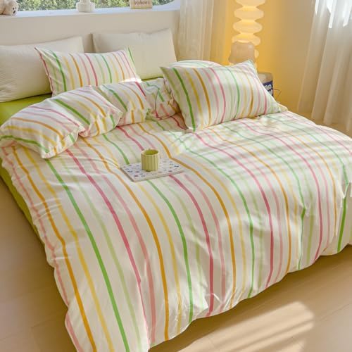 LIWHENHAO Rainbow Striped Duvet Cover Set Twin