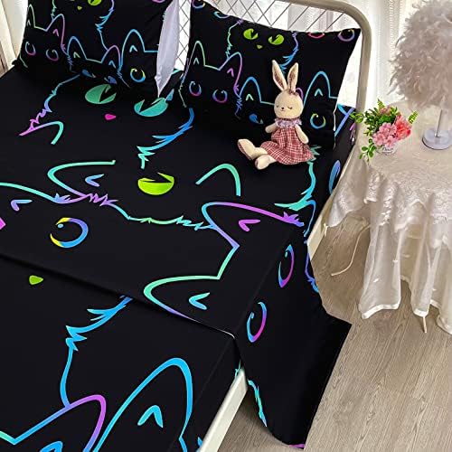 Cute Cartoon Cat Sheet Set Twin Size 4 Piece