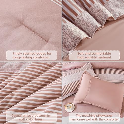 Pink Comforter Set Queen Size Striped Bedding