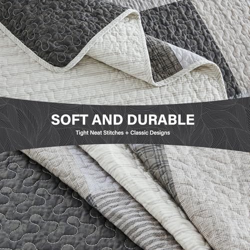 SahSahCasa 120x102 100 Cotton Oversized Queen Quilt Bedspread Set Gray 1