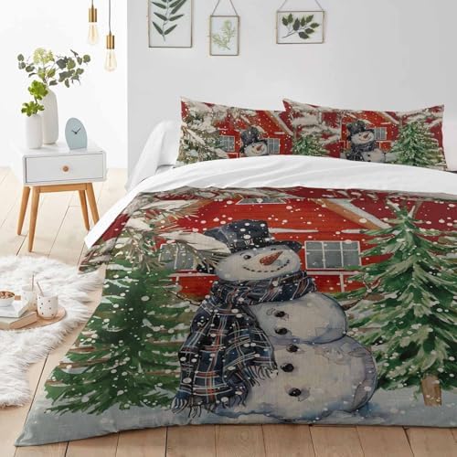 HelloWink Christmas Snowman Duvet Cover 3 Piece King Size Set