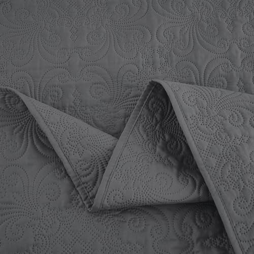 Chezmoi Collection Luca 3-Piece Bedspread Set Queen Size Charcoal