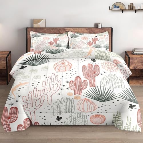Pamnest Comforter Set Full Size - Cactus Flower Floral Design