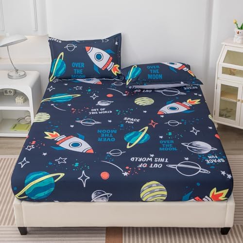 Megamayga Space Sheets Queen Size 4Pcs Kids Bedding Set