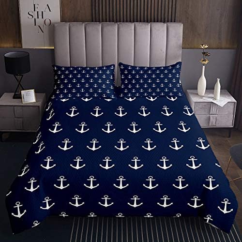 Feelyou Ocean Nautical Bedspread Set Twin Size Navy Blue