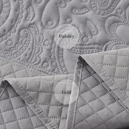 Suchbed California King Bedspread Set 128x120 Grey Paisley Quilt