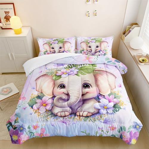 Elephant Flowers Comforter Set 3pcs for Kids