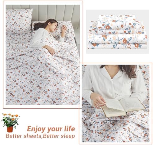 Softan Orange Floral Twin Sheet Set - 3 Piece