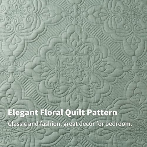 Meadow Park Embroidered Quilt Set Queen - 3 Pieces Green