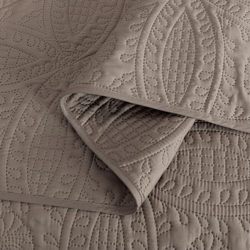 Chezmoi Austin 3-Piece Bedspread Set Queen Taupe