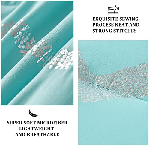 Menghomeus Aqua Comforter Set King Metallic Teal and Silver 1