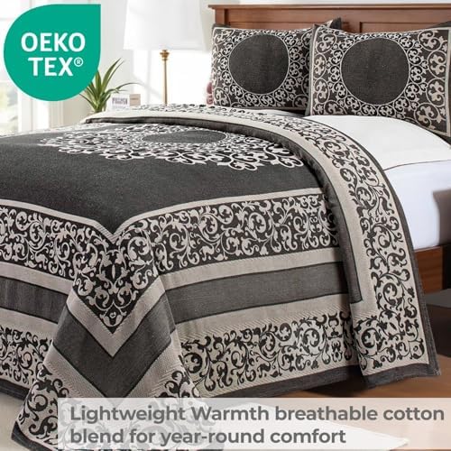 Superior Oversized Bedspread Set - Bohemian Style Charcoal