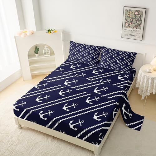 QOOMO Anchor Stripe Nautical Bedding Set