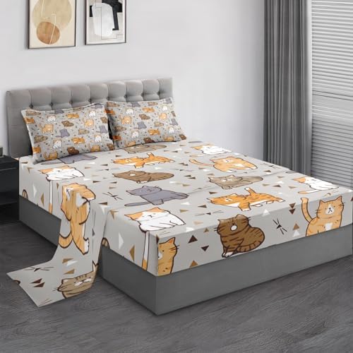 Pamnest Queen Size Bed Sheet Set with Cute Cat Design