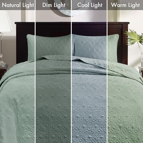 Madison Park Quebec Reversible Quilt Set Damask Design Queen 3 Piece