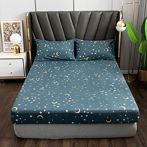 Jejeloiu 4 Piece Star Moon Bed Sheet Set King Size