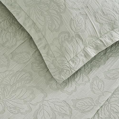 Superior 3 Piece Cotton Bedspread Set Hibiscus Collection Sage