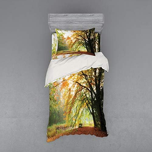 Ambesonne Forest Duvet Cover Set Twin XL Size Orange Green