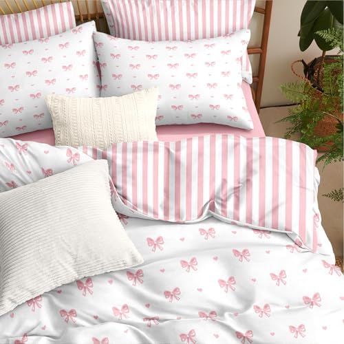 Sedefen Bow Comforter Set Queen Size Pink Striped