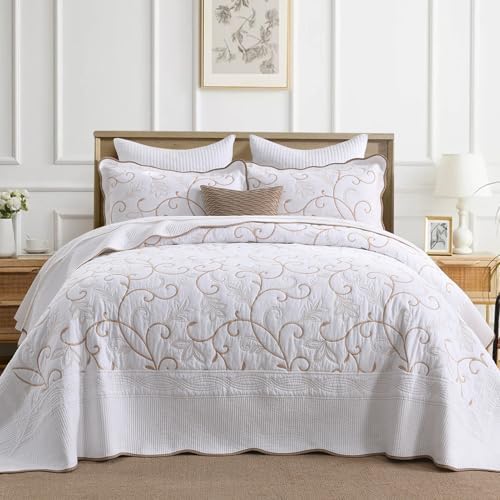 100 Cotton Bedspread Quilt Coverlet Set 128x120 Cal King with Pillow Shams