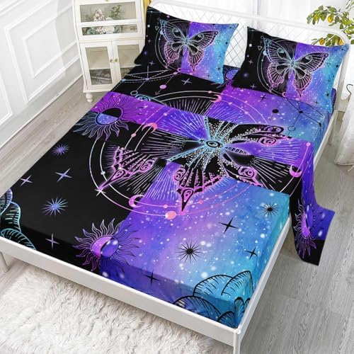 Black Blue Butterfly Sheets Set 4Pcs Kids