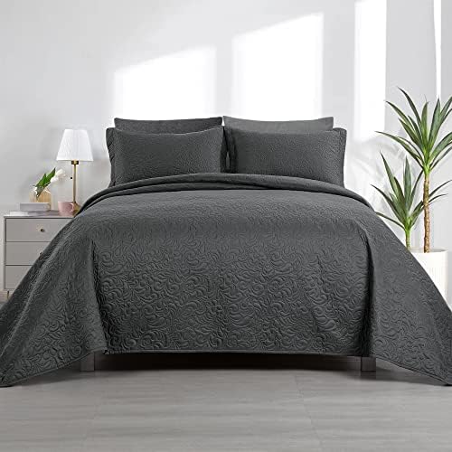 HOMBYS Alaska King 132x120 Bedspread Set - 3 Piece Grey