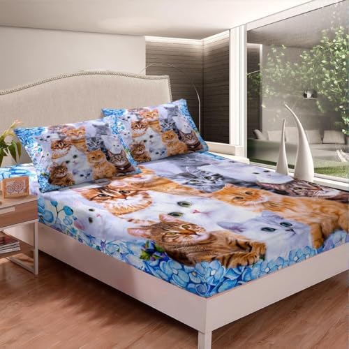 Feelyou Kids Cat Bedding Fitted Sheet Set