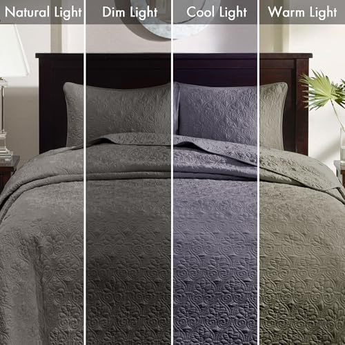 Madison Park Quebec Reversible Bedspread Set Queen 102x118 Dark Grey