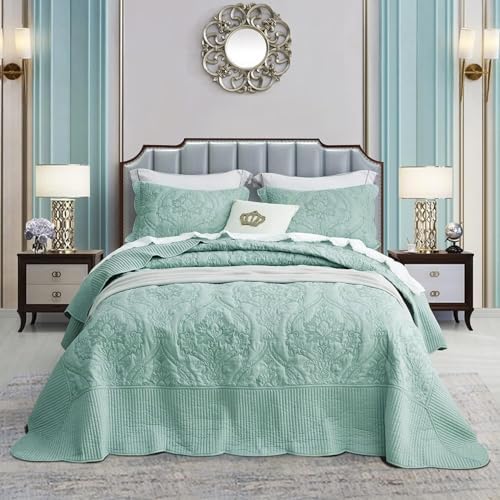 CHIXIN Oversized Bedspread Set - King Size Damask Paisley
