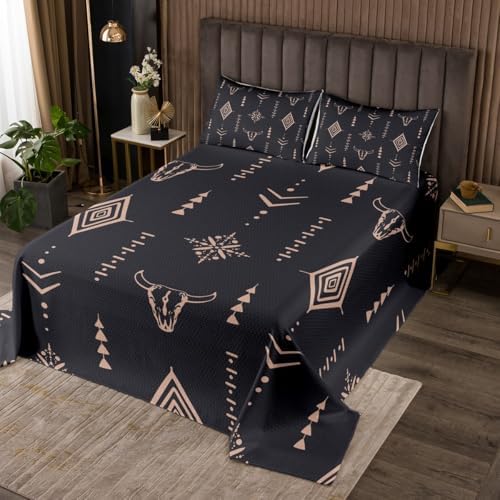Erosebridal Bull Skull Queen Bedspread Set