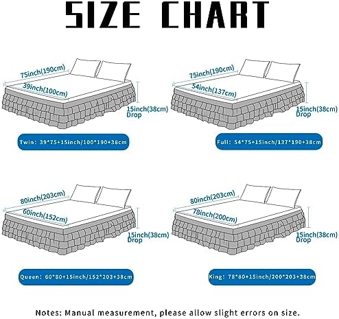 Reidio 1pc Bed Skirt 15 Inch Drop Queen Size