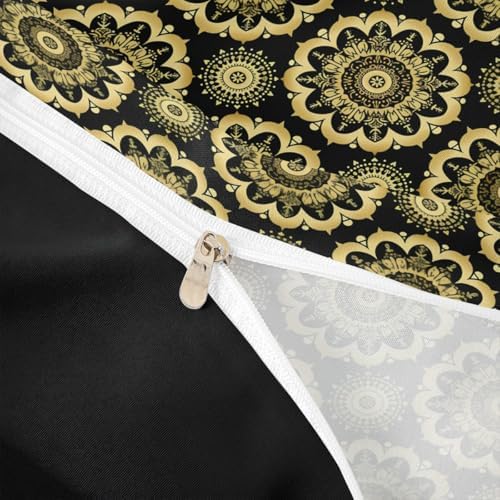 Jejeloiu Paisley Duvet Cover Set 3Pcs Black Gold Damask Pattern 1